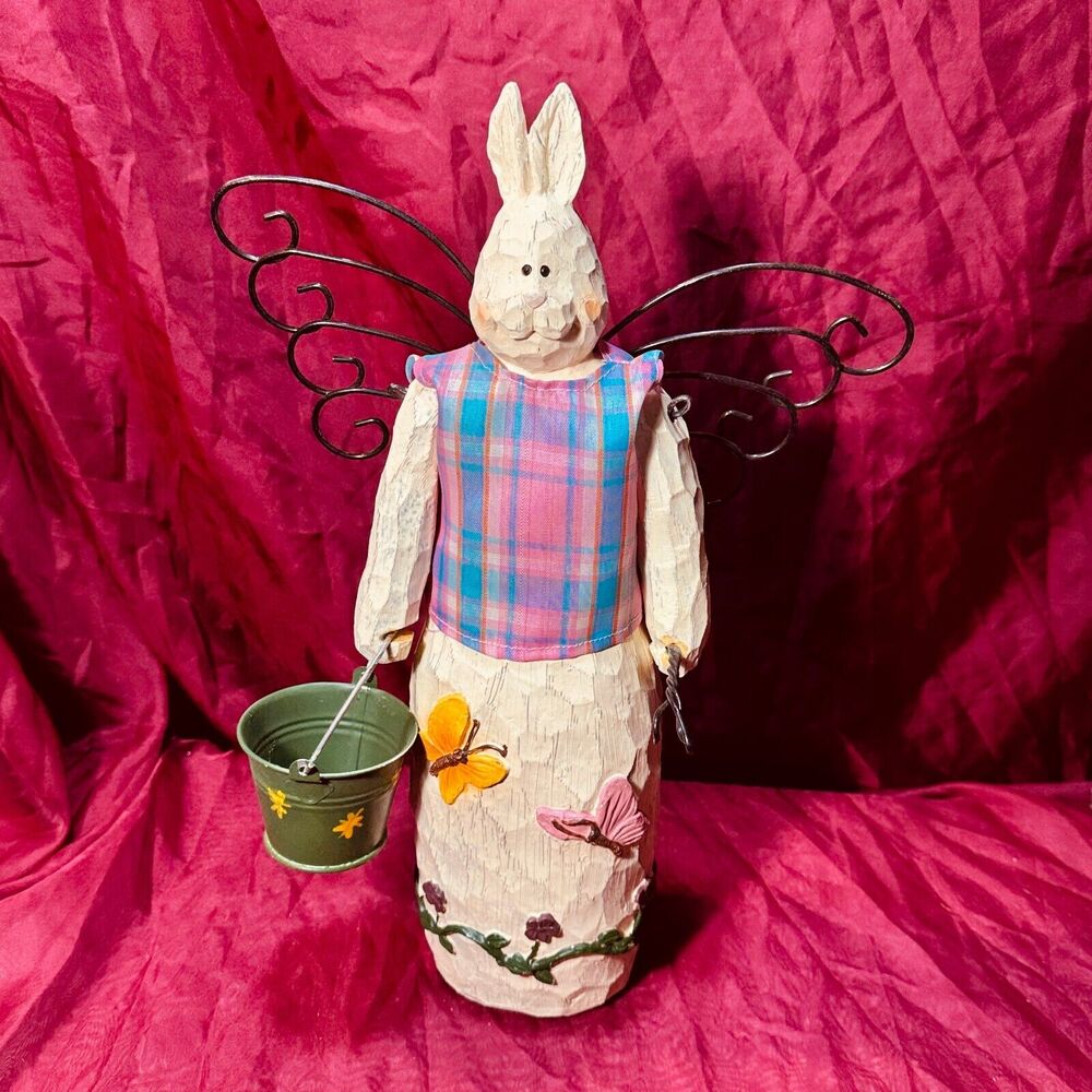 Vintage 12" Wood Plaster Easter Bunny Decor Farm Garden Rabbit